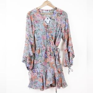 NWT Auguste New Romance Poet Sleeve Wrap Mini Dress